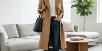 Woman in trench coat representing 2026 capsule wardrobe essentials