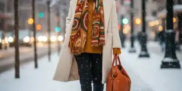 Stylish woman in layered American fashion for cold weather 2026