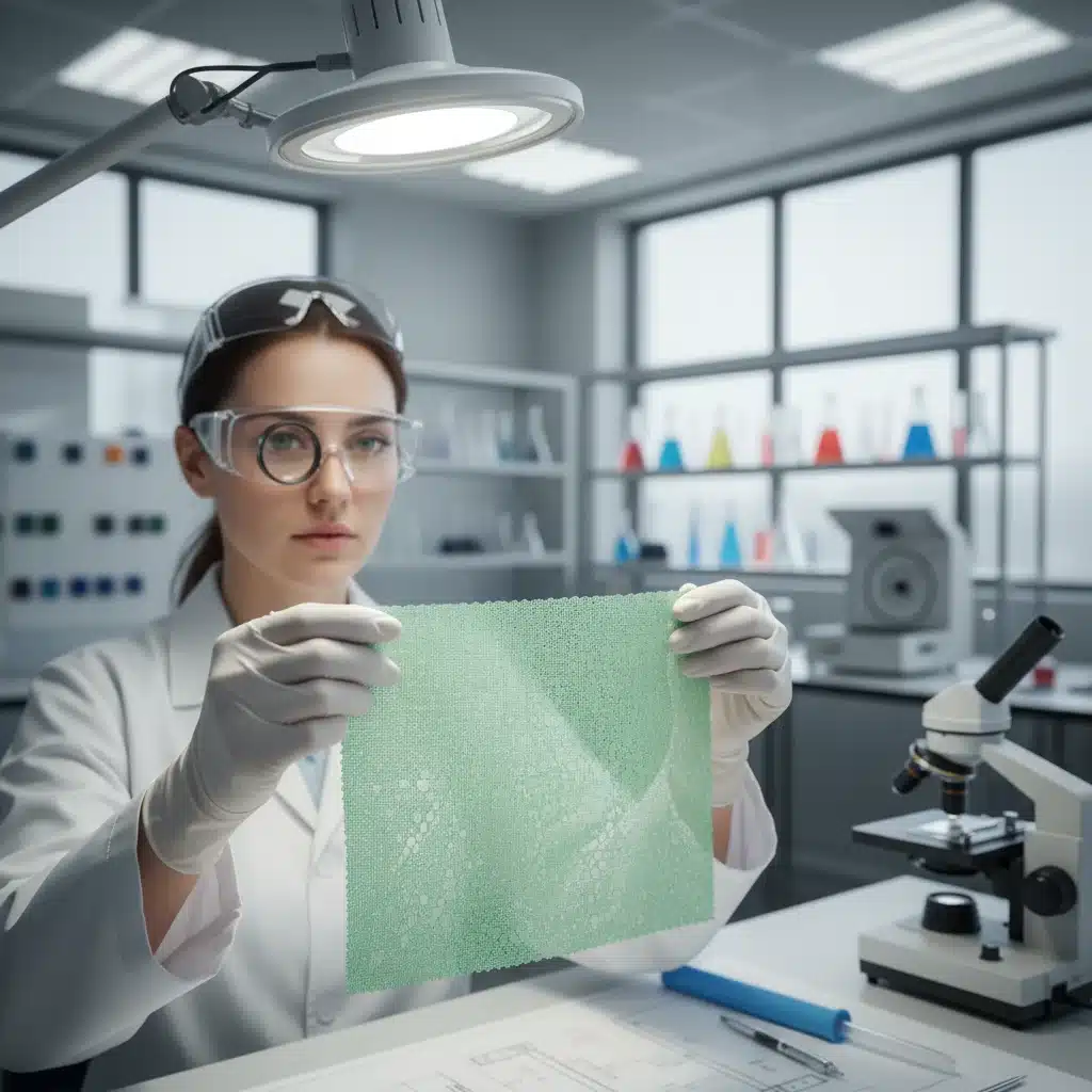 Textile engineer examining innovative biodegradable fabric in lab