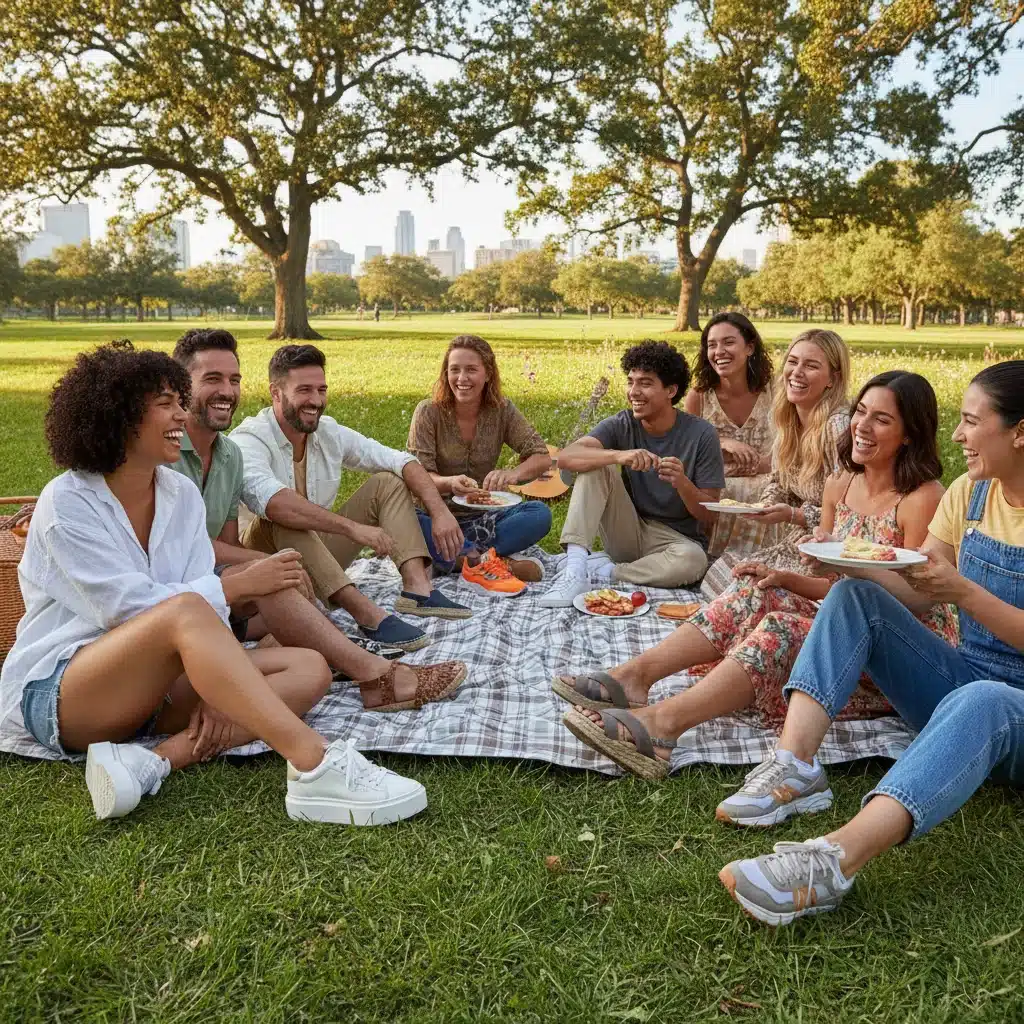 Diverse group wearing comfortable casual shoes in a park setting