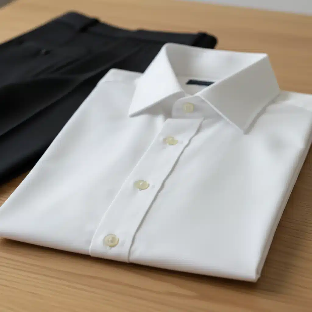 Classic white button-down shirt on a wooden surface