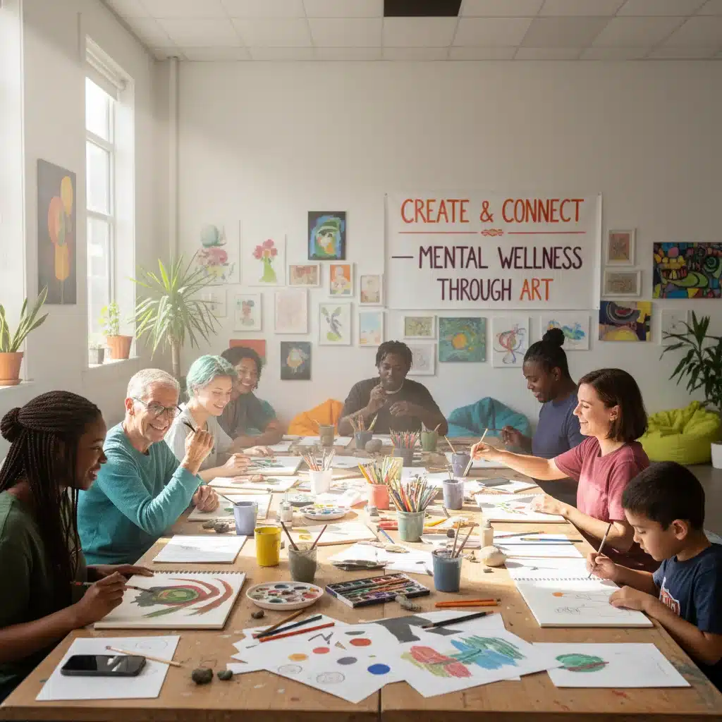 Community art therapy session promoting mental well-being and connection
