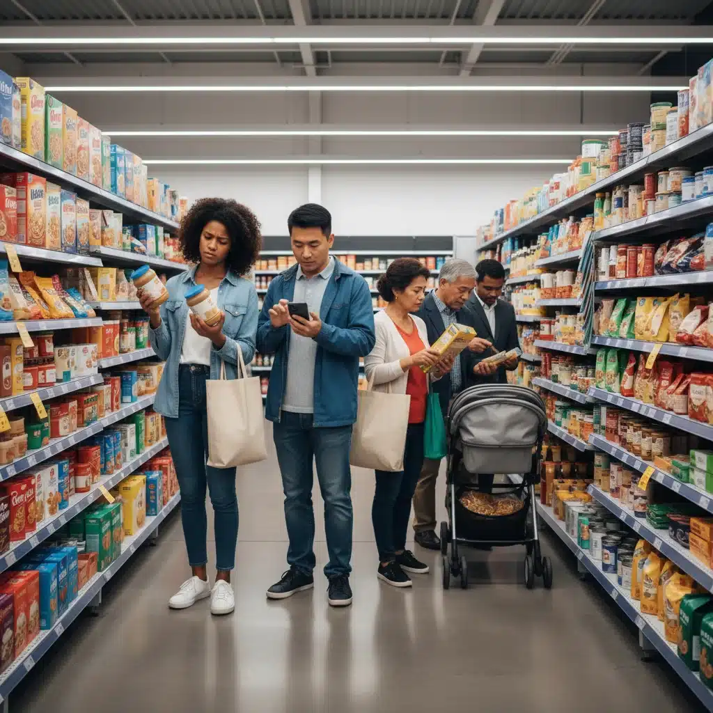 Consumers shopping in a supermarket, making purchasing decisions amidst market changes