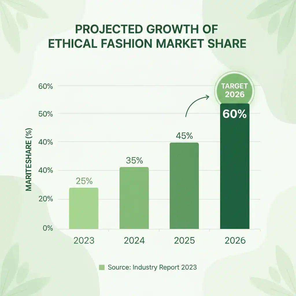Infographic showing projected growth of ethical fashion market share to 60% by 2026.