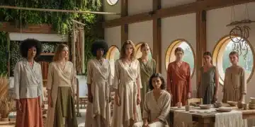 Models showcasing ethical US fashion brands in a sustainable setting