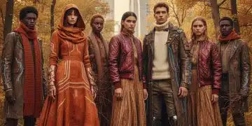 Models displaying diverse Fall 2026 fashion trends in a vibrant autumn setting.