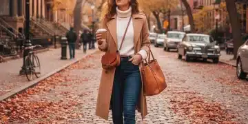 Stylish woman in fall capsule wardrobe essentials