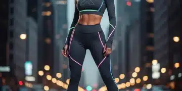 Woman in futuristic athleisure outfit showcasing performance wear innovations