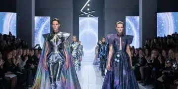 Futuristic fashion designs on a runway by an emerging designer