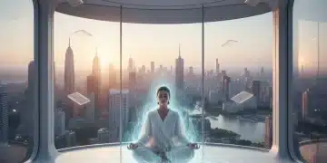 Futuristic self-care meditation for mental well-being in 2026