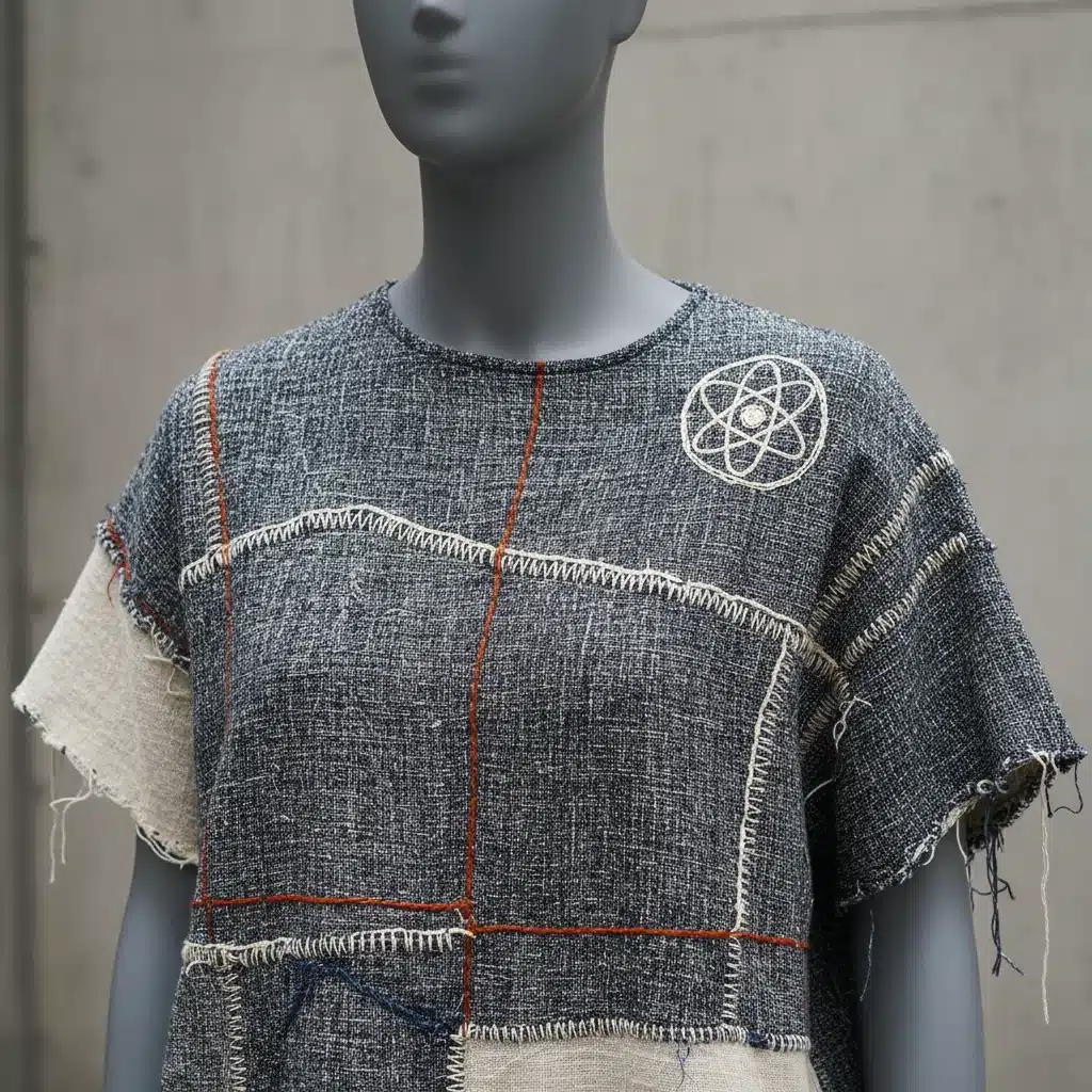 Detailed view of a meticulously crafted gender-neutral garment on a mannequin