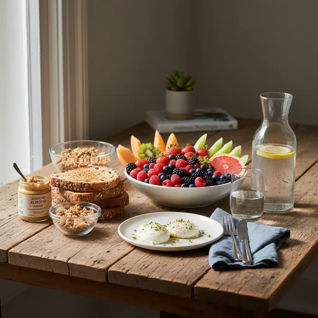 Healthy breakfast spread with fruits and toast, essential for US morning energy.