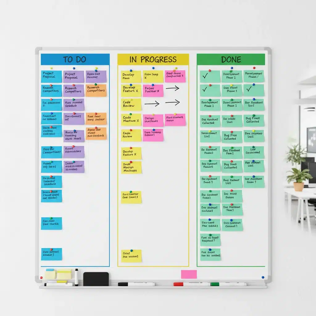 Kanban board showing task workflow visualization