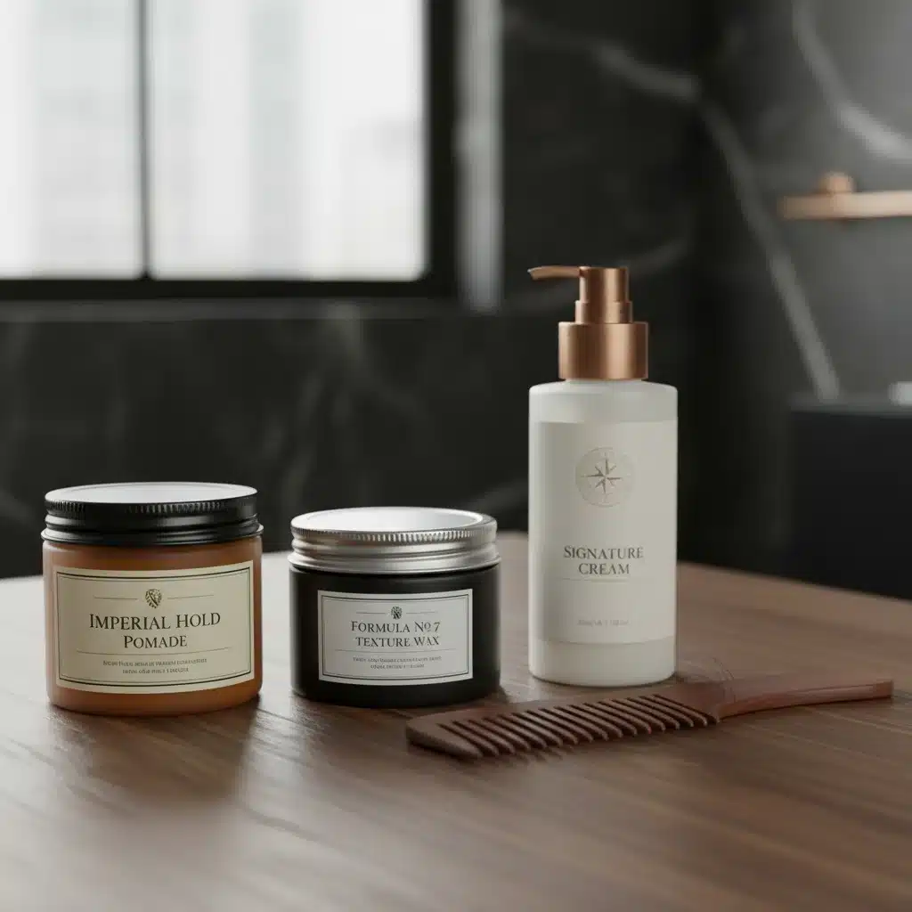 Assortment of high-quality men's hair styling products.