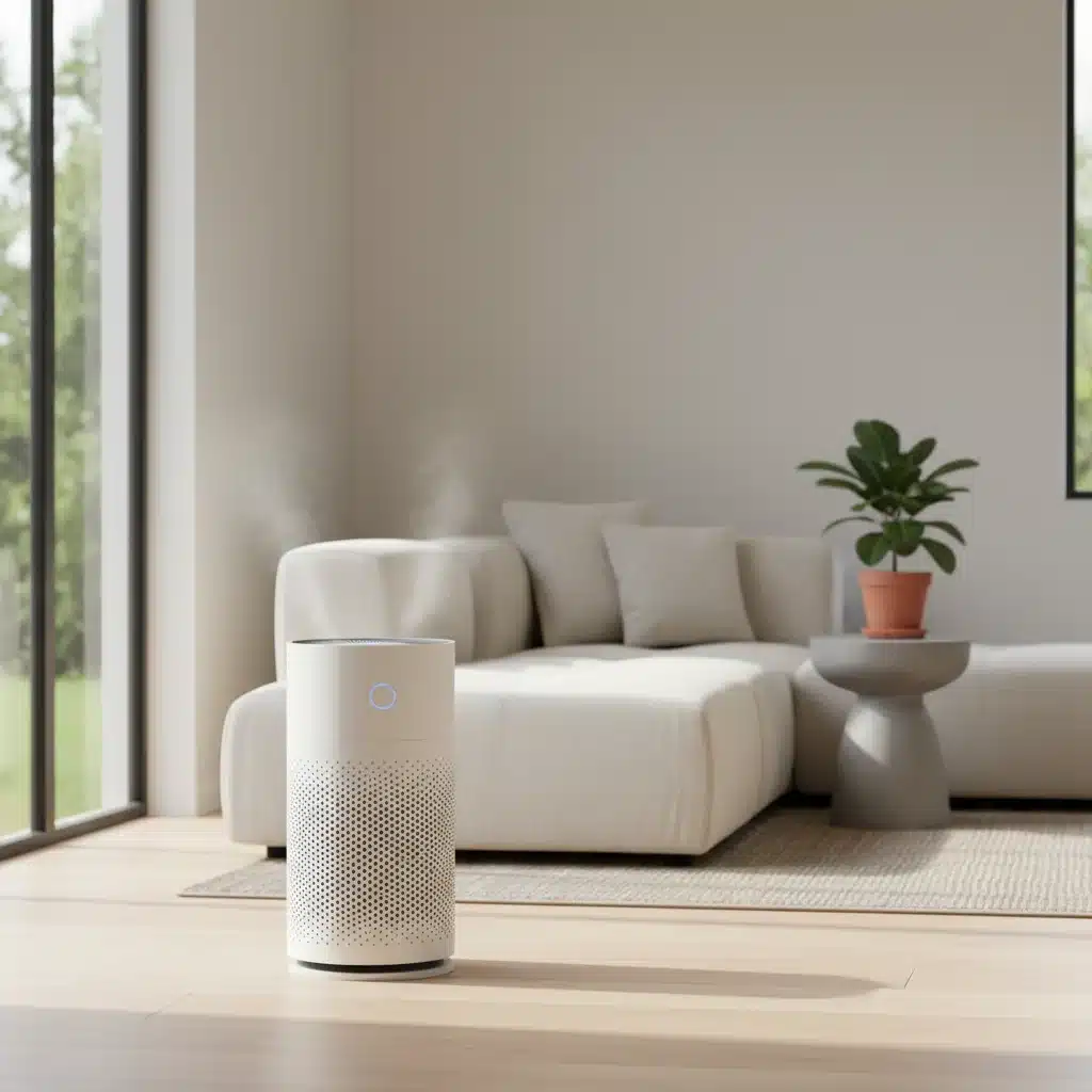 Modern air purifier enhancing air quality in a contemporary living room