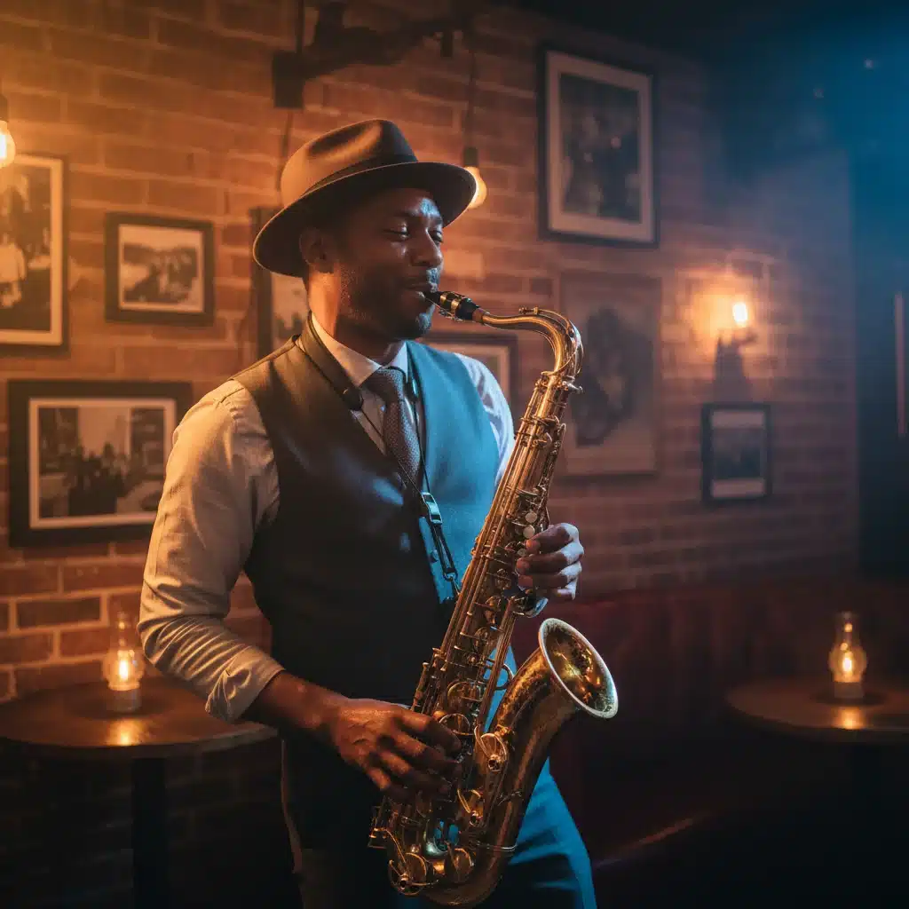 Jazz musician performing in a lively New Orleans club, capturing the city's musical soul.