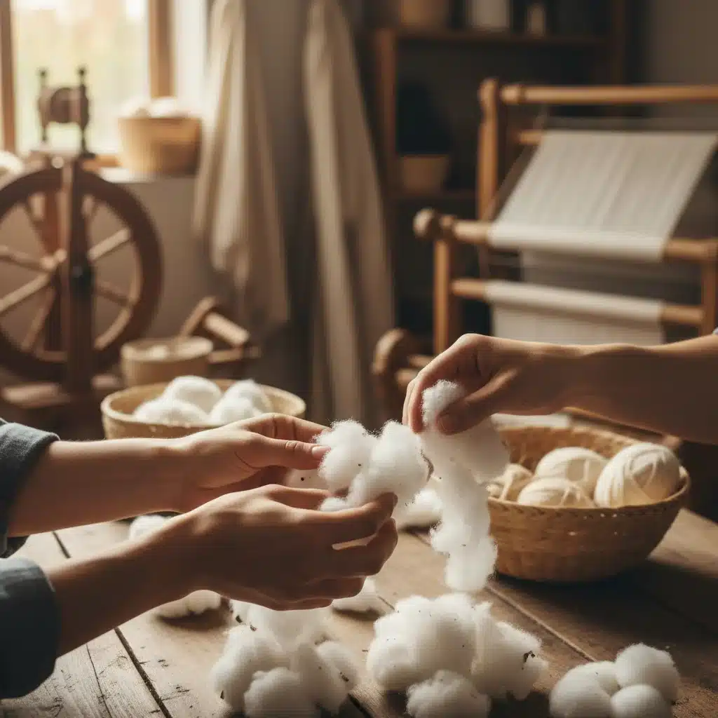 Hands sorting organic cotton, highlighting sustainable textile production