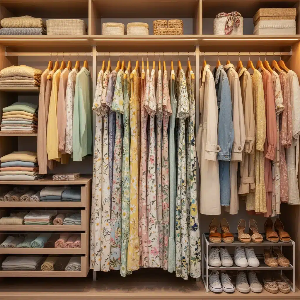 Organized closet displaying a curated selection of spring clothing for easy access