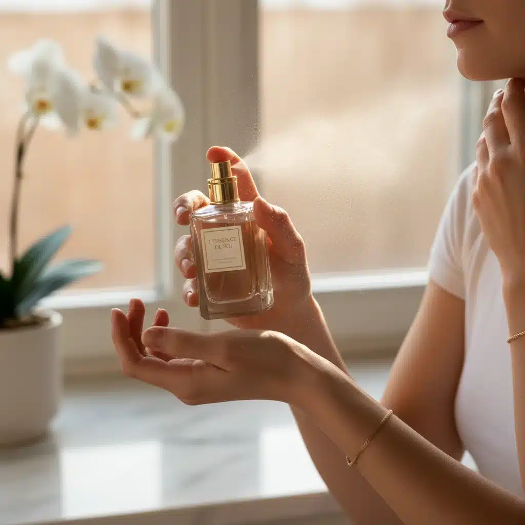 Person applying perfume to pulse points, showcasing proper fragrance application techniques.