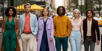 Diverse individuals showcasing personalized color palettes in American urban fashion.
