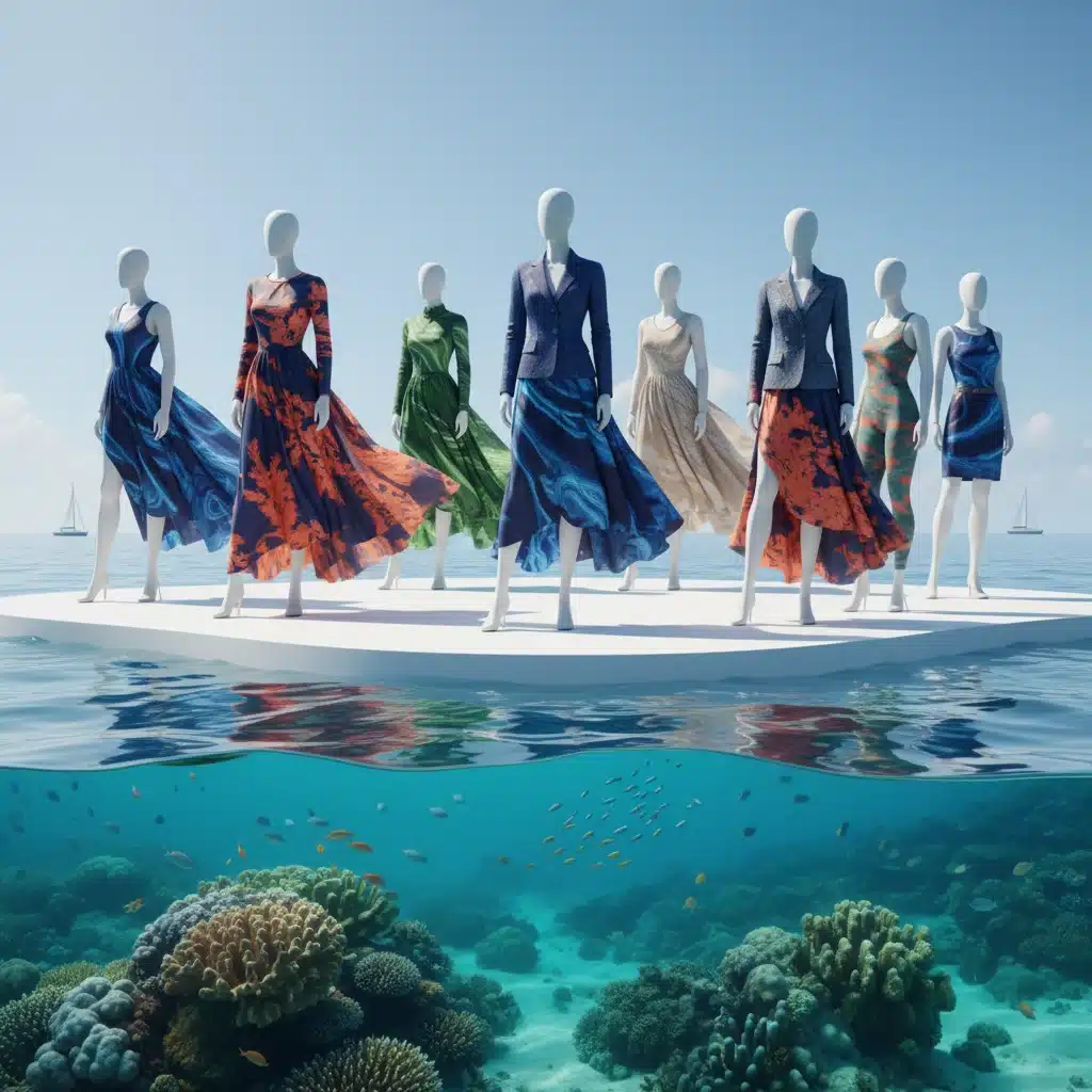 Fashion made from recycled ocean plastics on display.