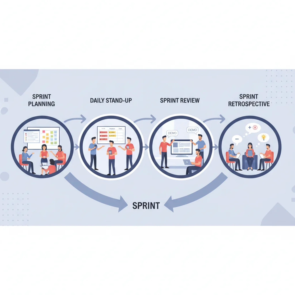 Scrum framework diagram with team activities
