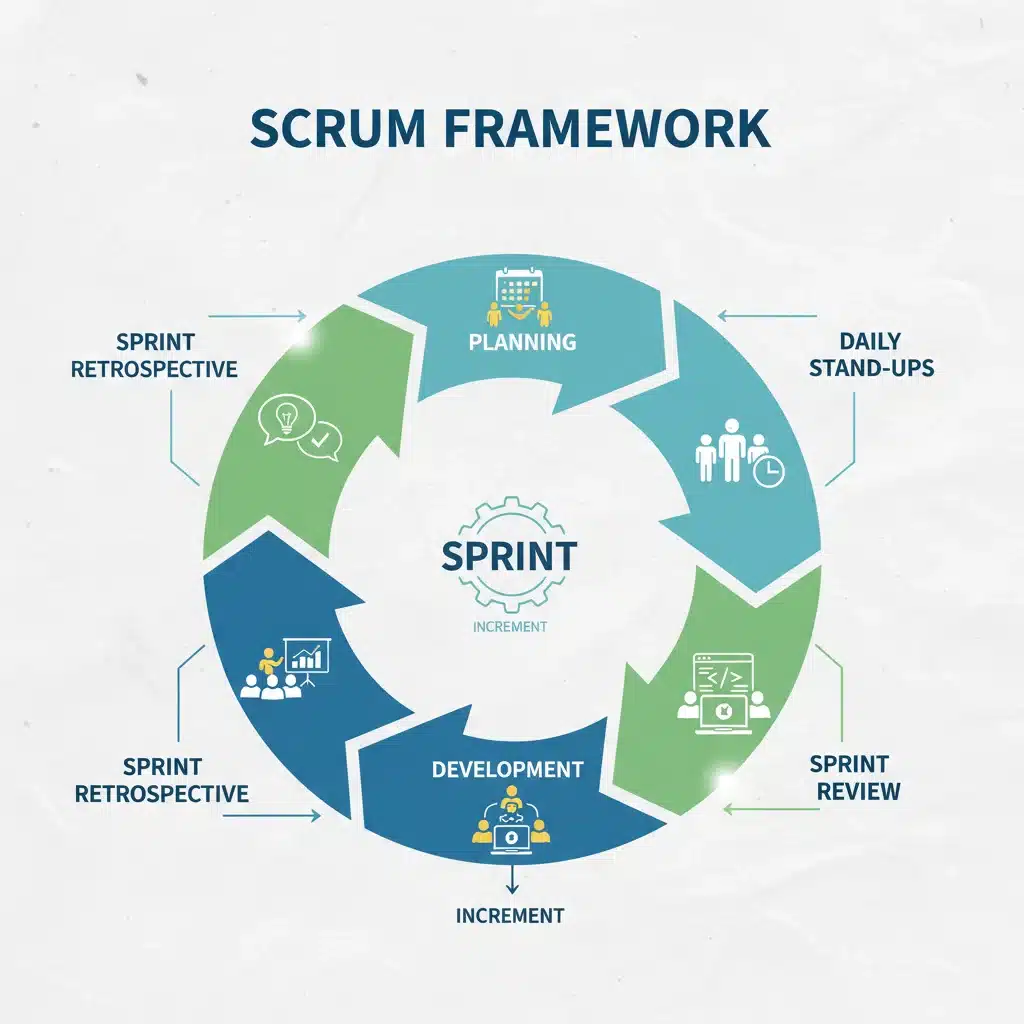 Scrum framework cycle diagram with phases