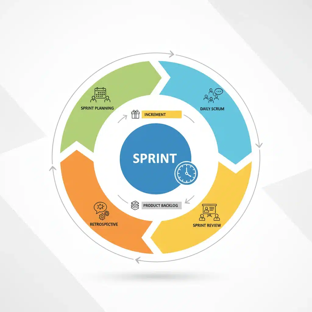 Scrum framework diagram with cyclical phases