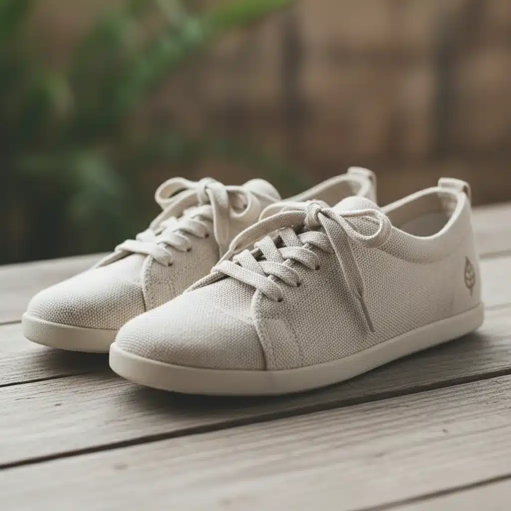 Sustainable minimalist sneakers on wooden surface