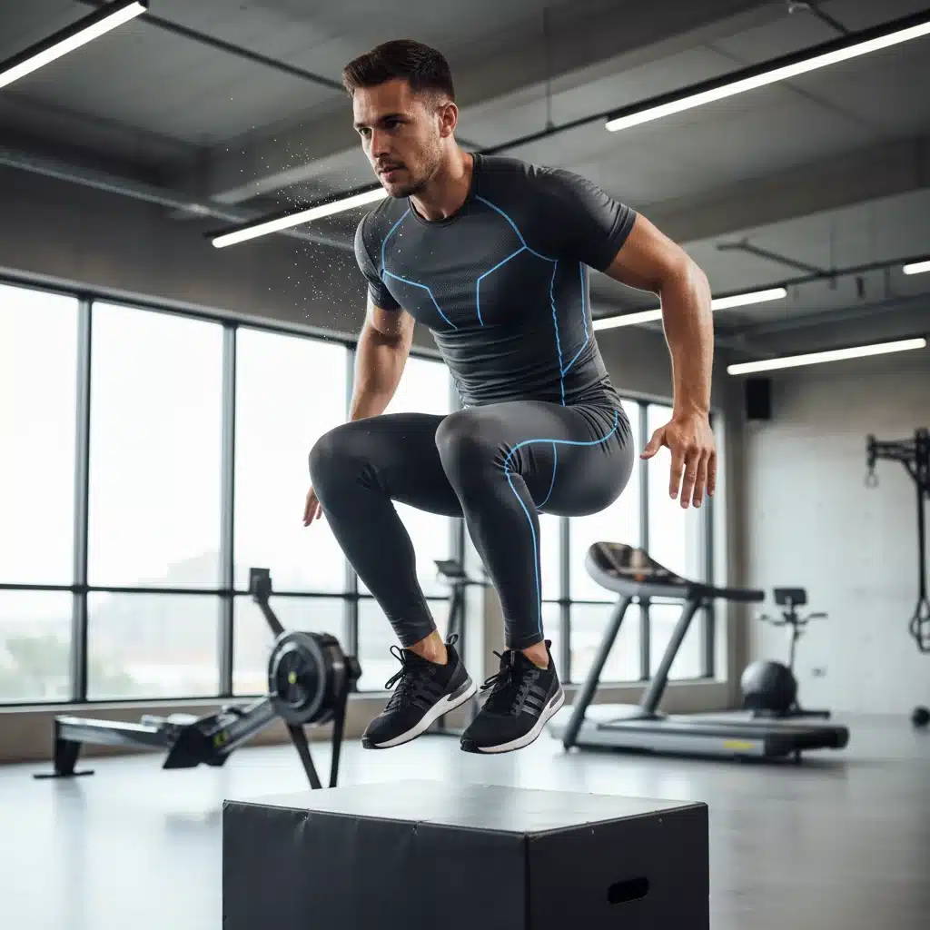 Person performing high-intensity workout in tech-infused athleisure wear, showcasing advanced fabric technology.