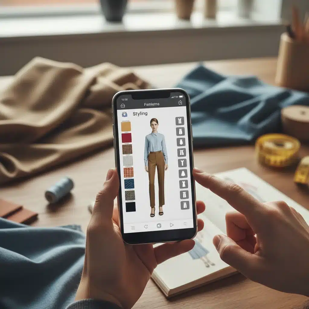 Hands interacting with a virtual styling app, showcasing digital fashion tools.