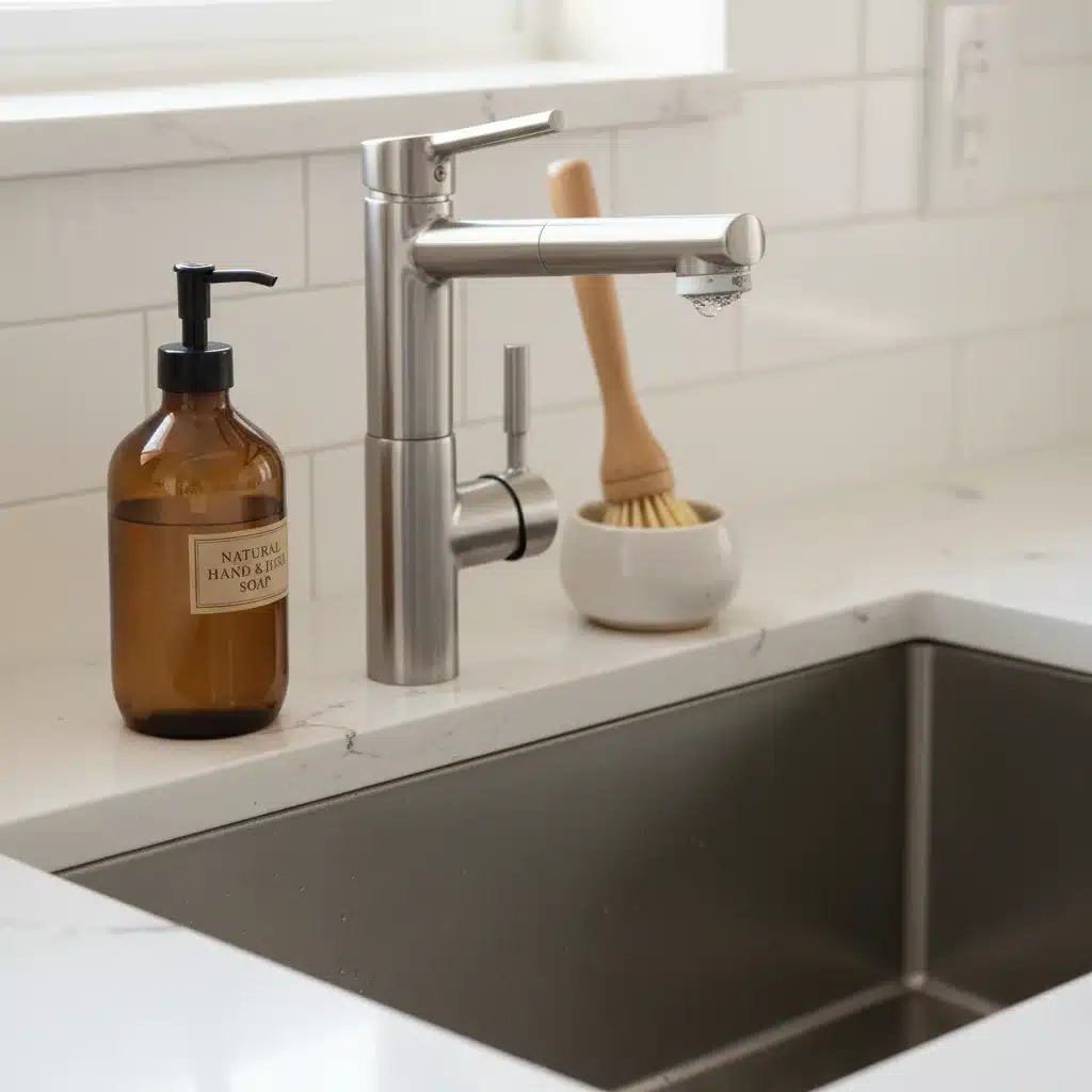 Water-saving kitchen faucet and eco-friendly cleaning supplies