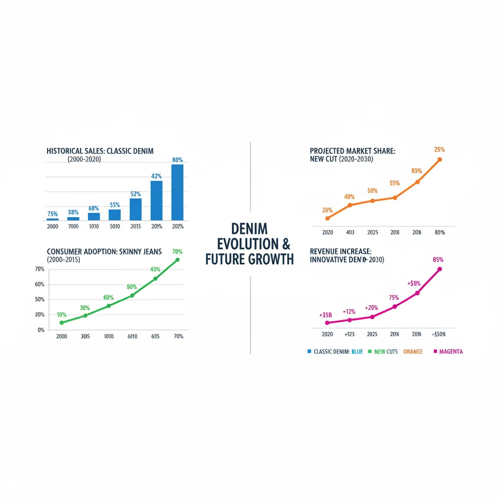Infographic showing historical and projected denim sales data with upward trends.