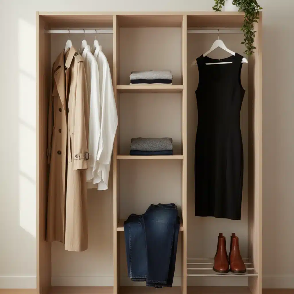 Organized capsule wardrobe with versatile, high-quality clothing items.