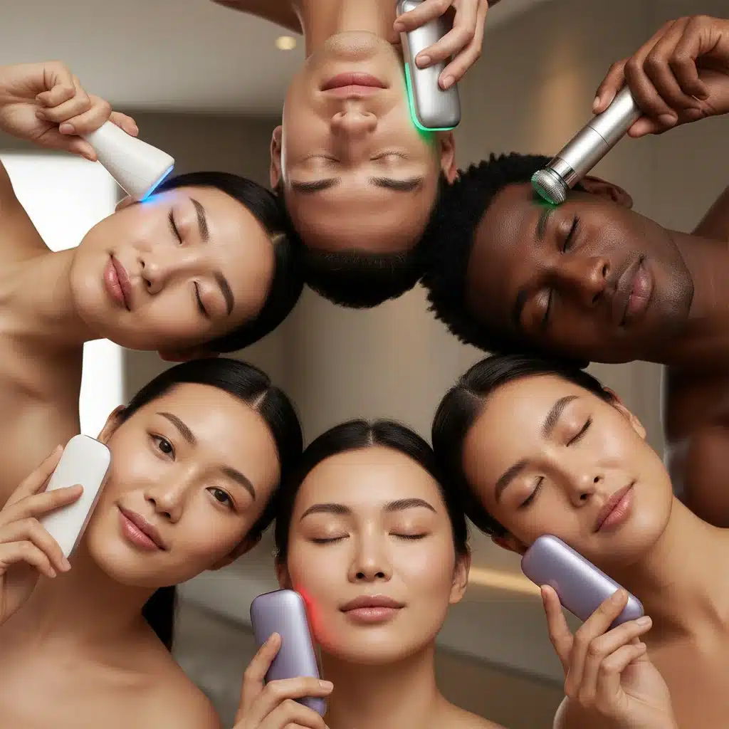 People using smart skincare devices for personalized treatment.
