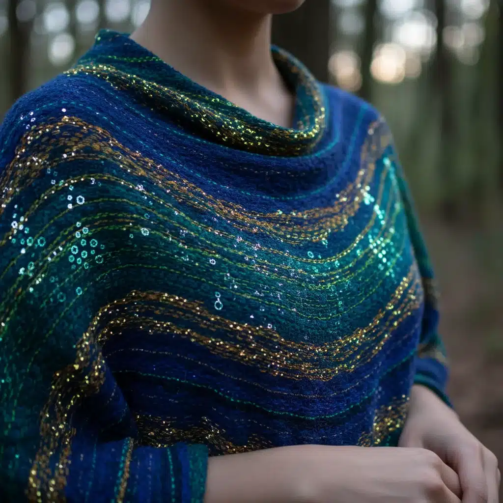 Person wearing smart textile clothing that adapts to environment, highlighting technological integration in fashion.