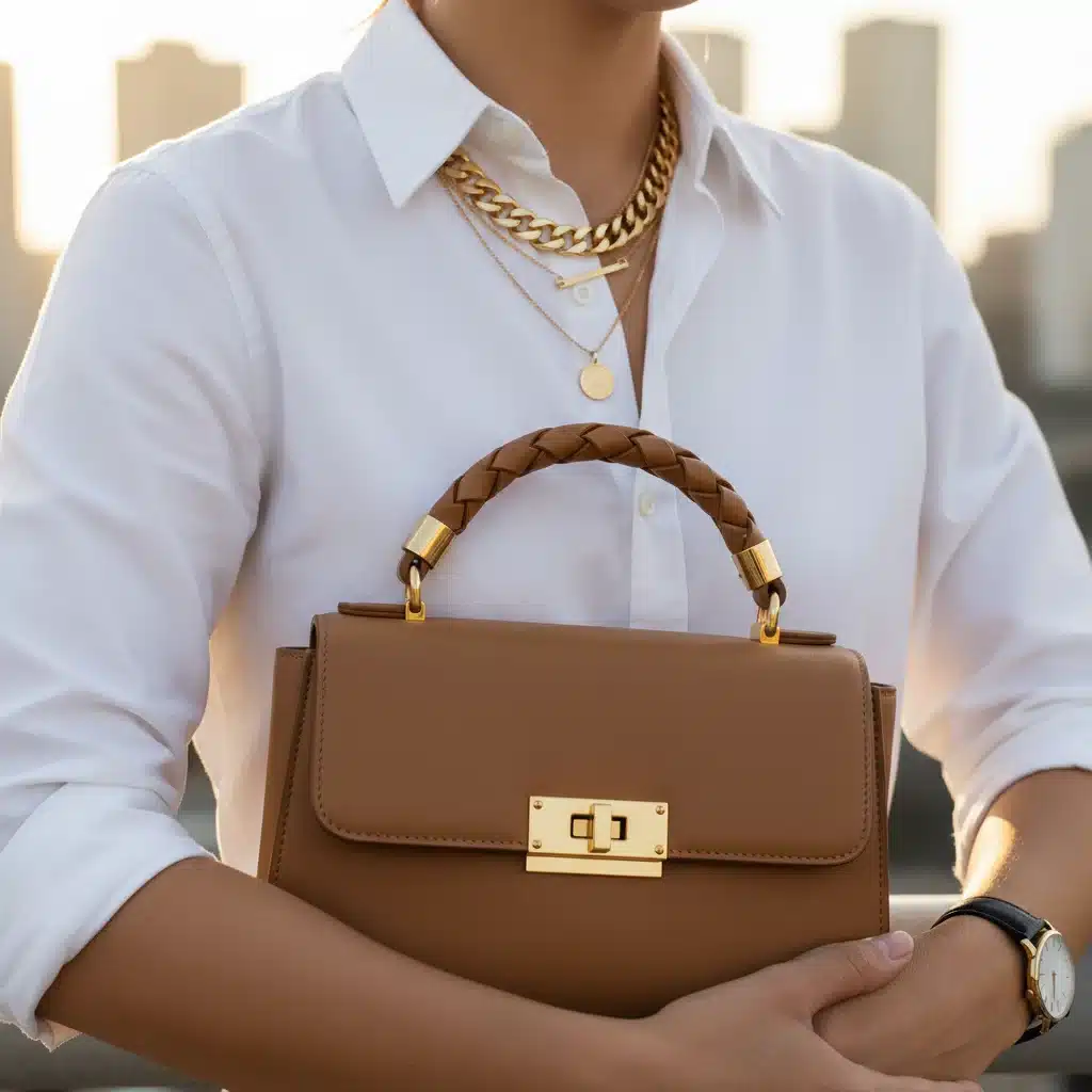 Close-up of statement accessories elevating a simple outfit.